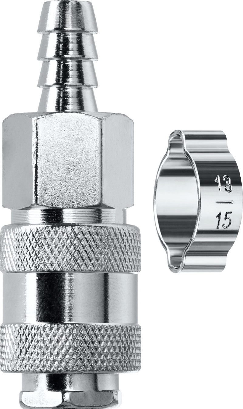 Переходник штуцер "елочка" 10мм - рапид муфта, с хомутом KRAFTOOL
