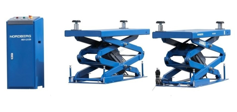 Подъемник ножничный 3,5т, с встроенными адаптерами для SUV автомобилей, 380В NORDBERG N631-3,5B