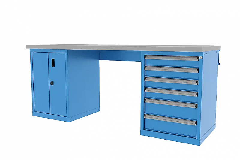 Верстак двухтумбовый Титан, столешница оцинкованная, синий FERRUM 41.32107-5015