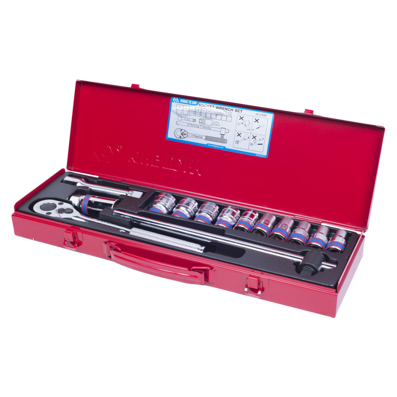 KING TONY Набор торцевых головок с принадлежностями 1/2", 6- гранные, 10-24 мм, 14 предметов 4512MR
